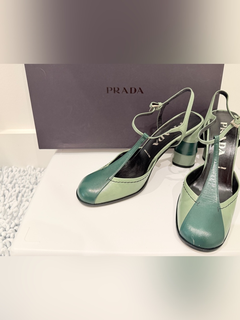 Prada Two-Tone Green Slingback Heels
